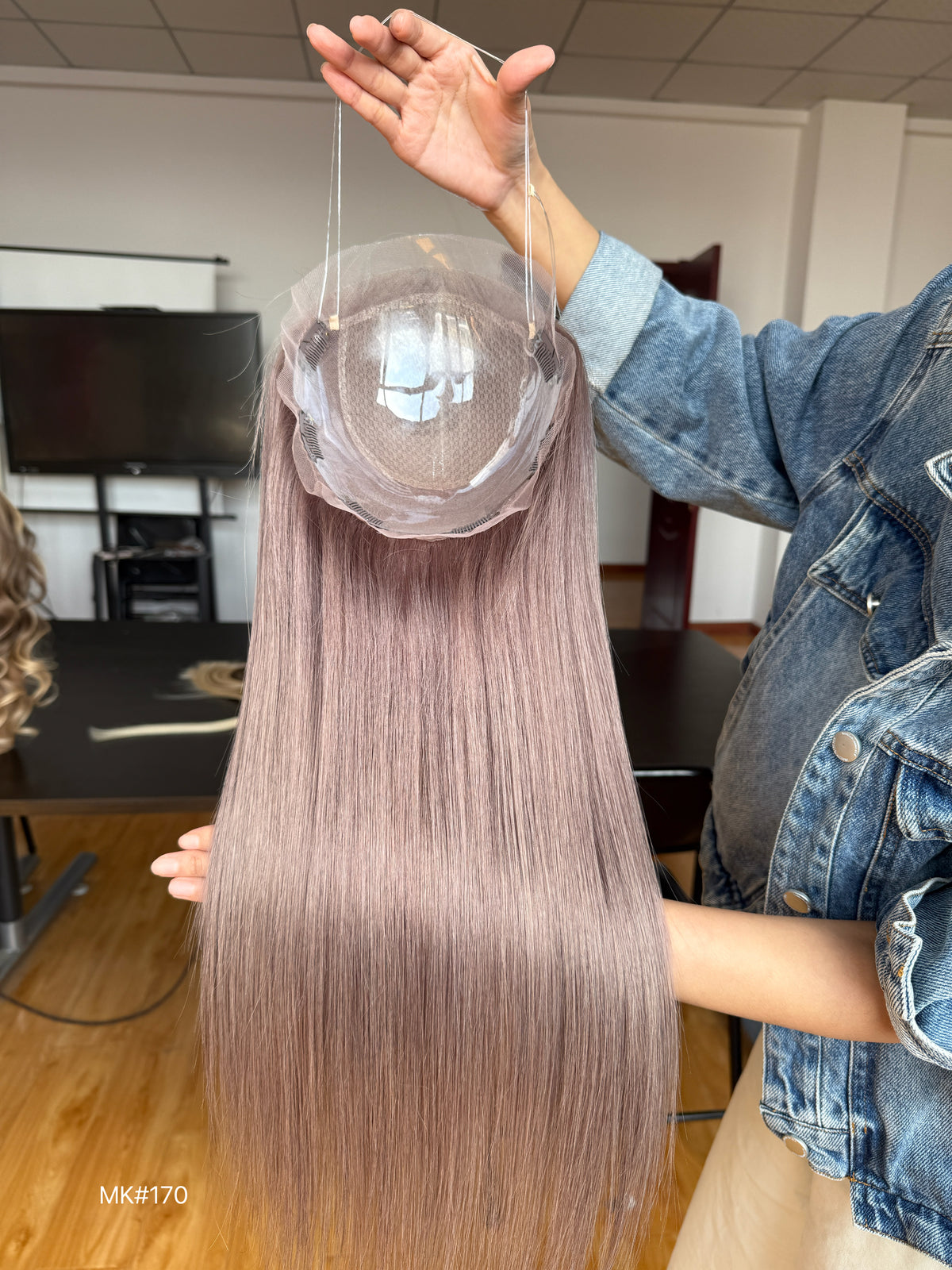 Chocolate Brown Long Straight Human Hair Topper Mini Wig, product view 4