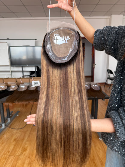 Copper Brown Long Straight Human Hair Topper Mini Wig, product view 5