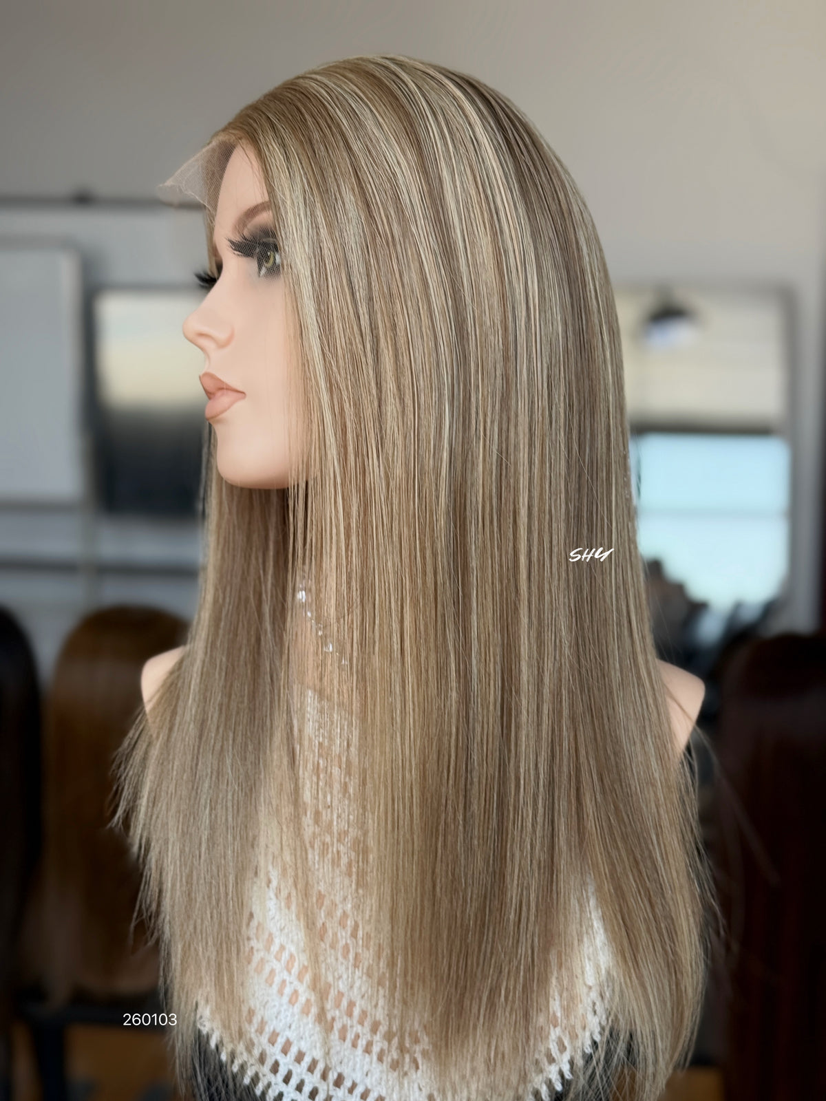 Light Ash Blonde Highlighted Middle-Part Straight Human Hair Lace Front Glueless Medical Wig, product view 5