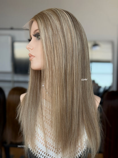 Light Ash Blonde Highlighted Middle-Part Straight Human Hair Lace Front Glueless Medical Wig, product view 5