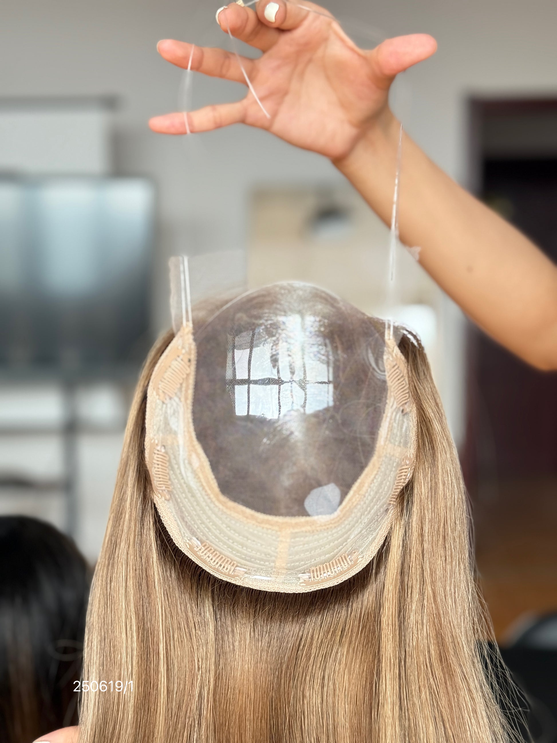 Copper Brown Long Straight Human Hair Topper Mini Wig, product view 4