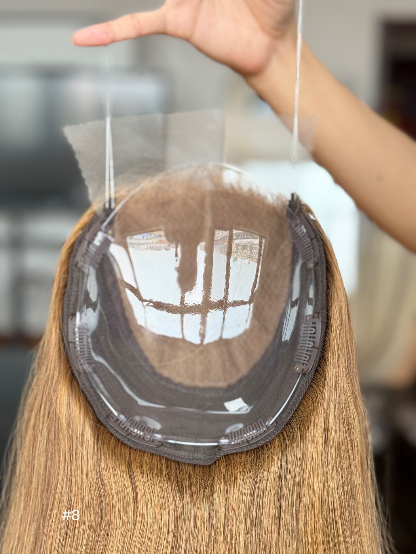 Copper Brown Long Straight Human Hair Topper Mini Wig, product view 3