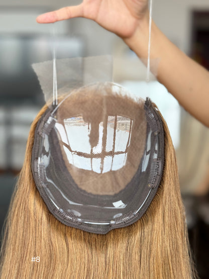 Copper Brown Long Straight Human Hair Topper Mini Wig, product view 3