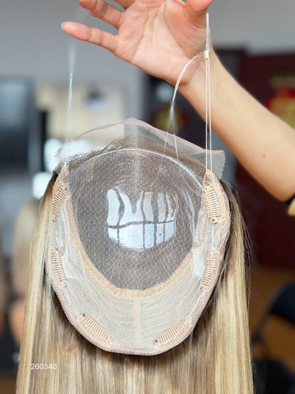 Light Blonde Long Straight Human Hair Topper Mini Wig, product view 4