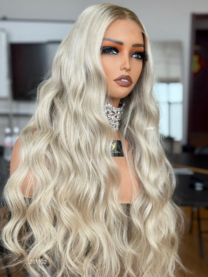 Cool Ash Blonde Middle-Part Body Wave Human Hair Lace Front Glueless Medical Wig, product view 5