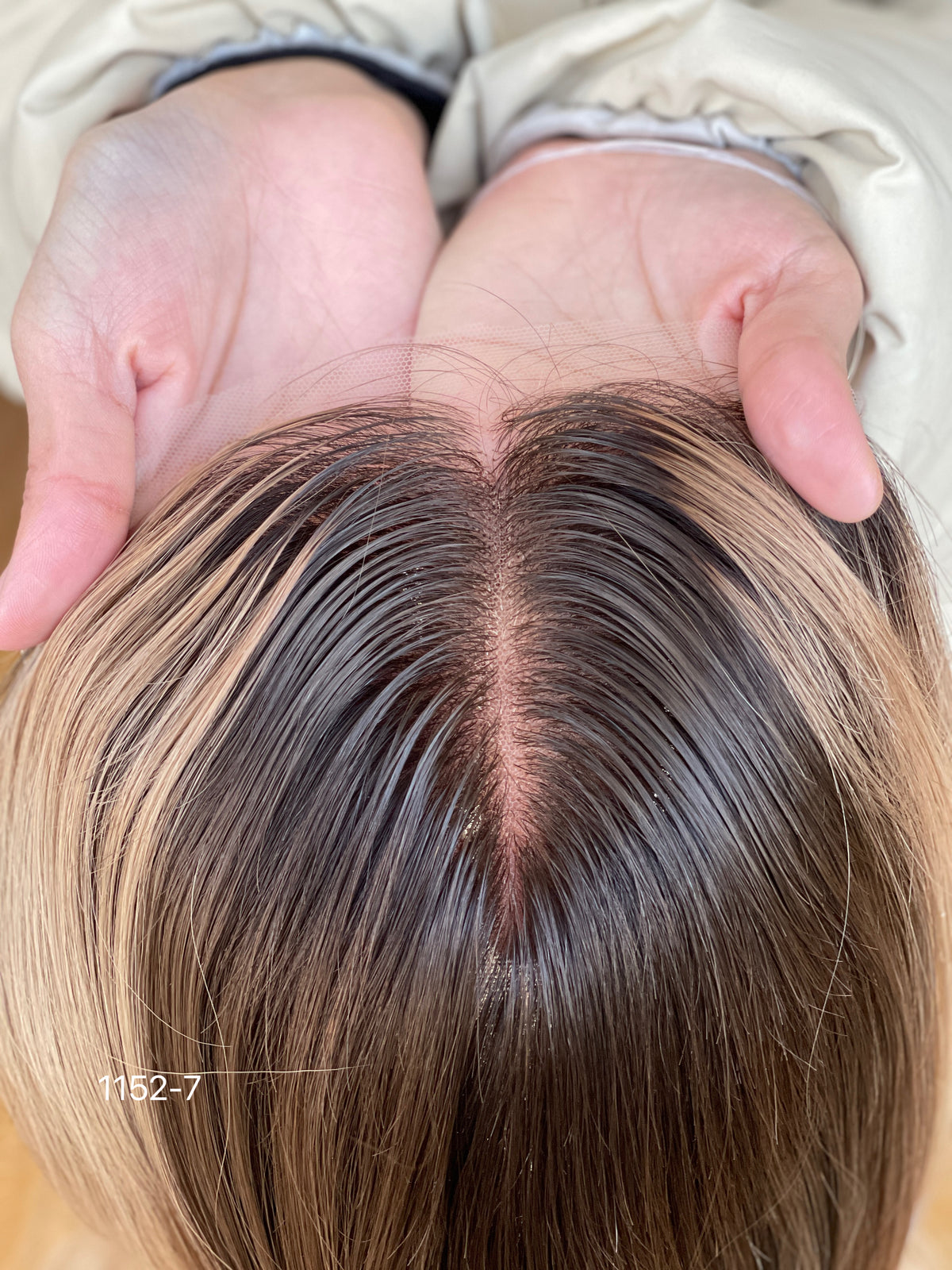 Dark-Root Blonde Long Wavy Human Hair Topper Mini Wig, product view 5