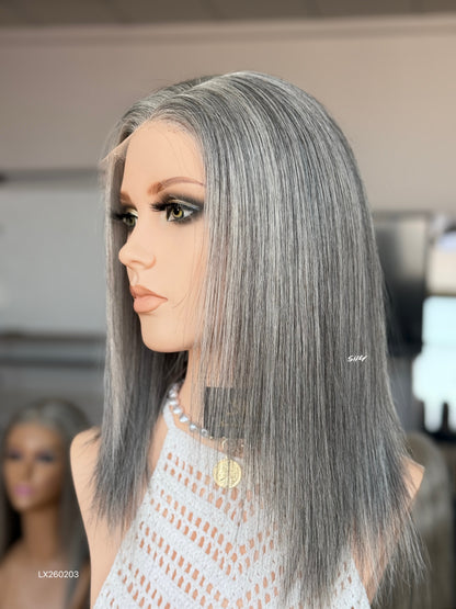 Silver Gray Middle-Part Straight Human Hair Lace Front Glueless Medical Wig, product view 5