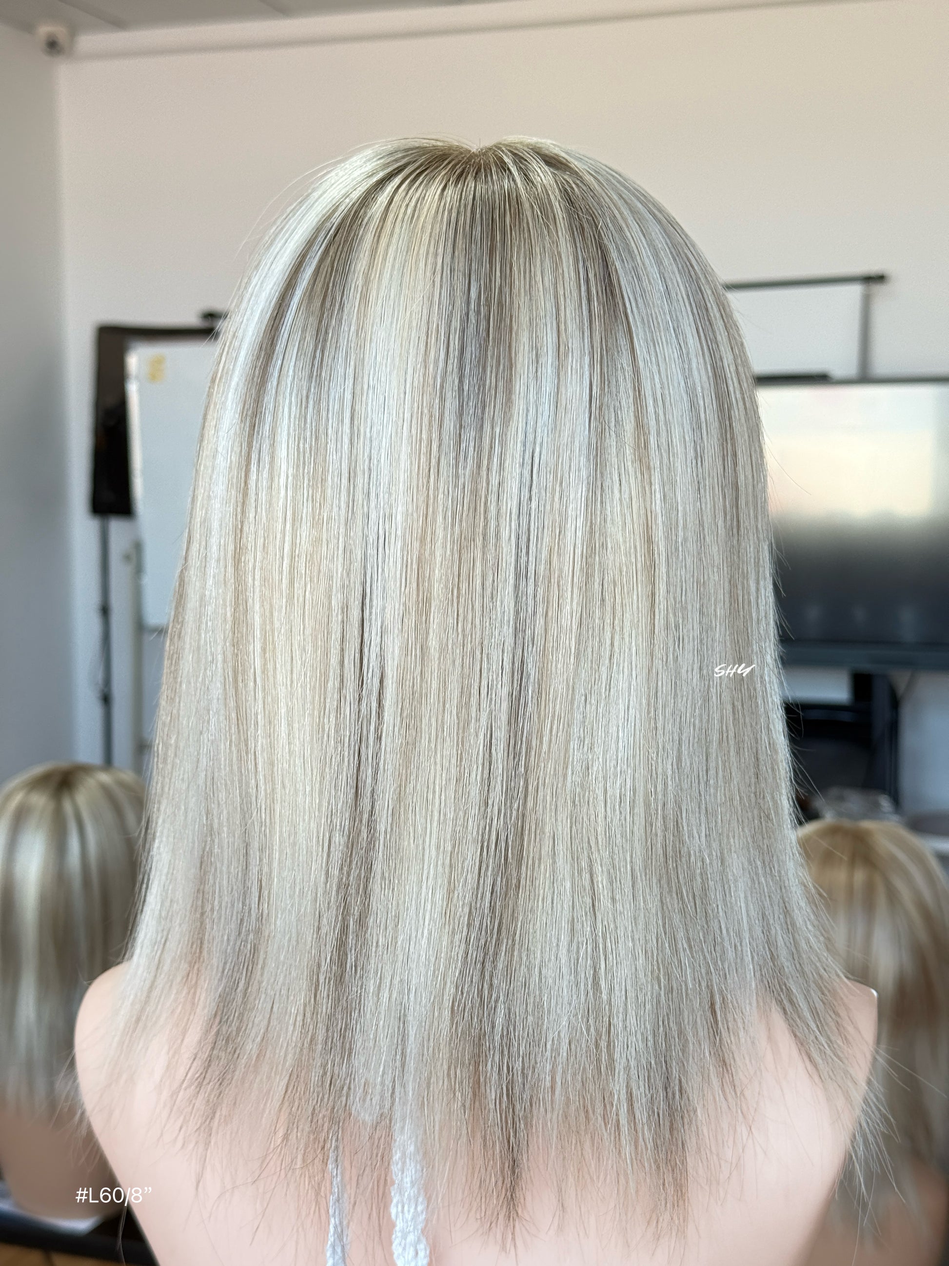 Ash Blonde Highlighted Middle-Part Straight Human Hair Lace Front Glueless Medical Wig, product view 5