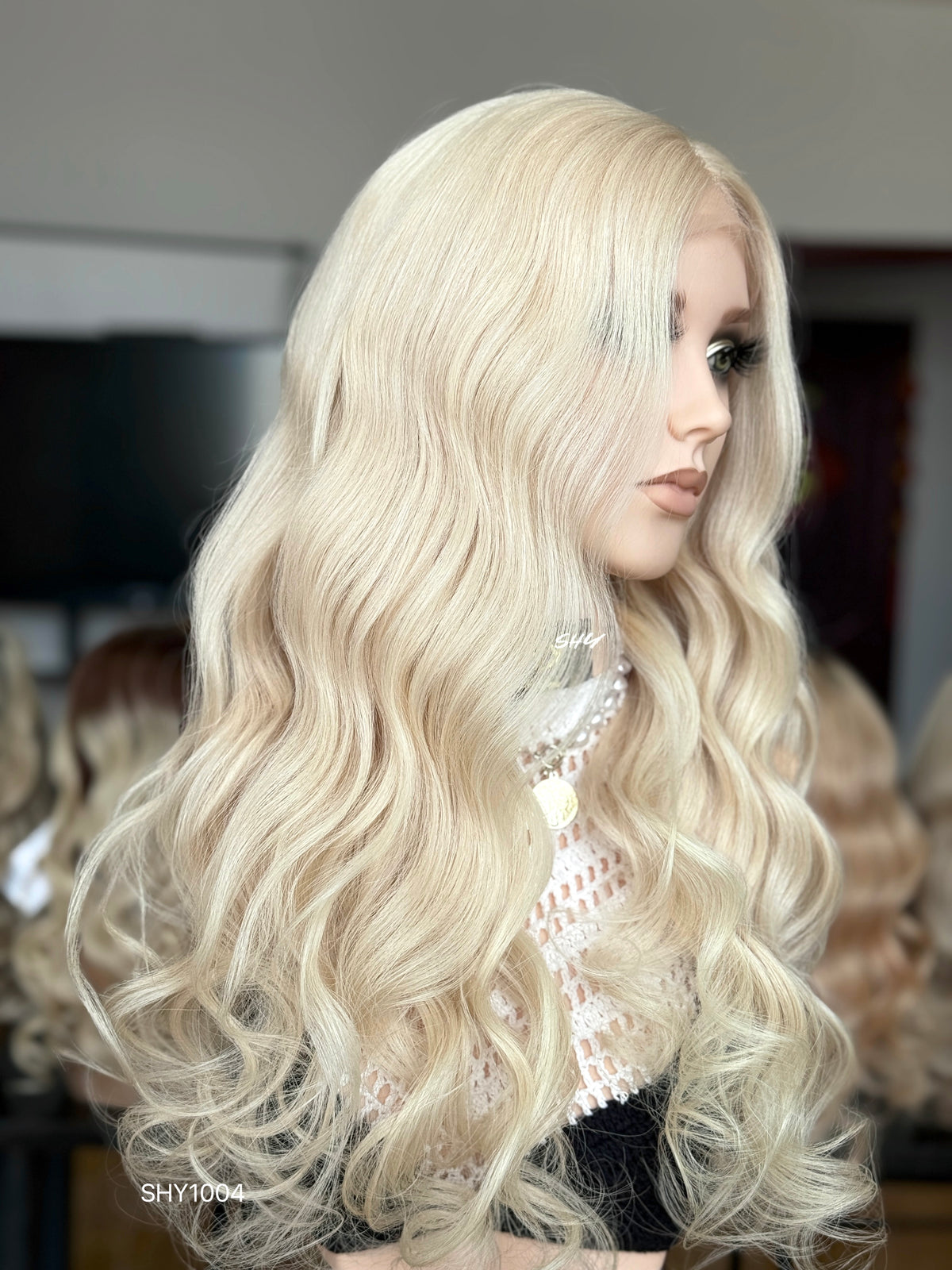 Platinum Blonde Middle-Part Body Wave Human Hair Lace Front Glueless Medical Wig, product view 5