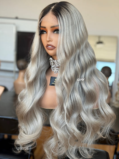 Silver Ash Blonde Middle-Part Body Wave Human Hair Lace Front Glueless Medical Wig, product view 5