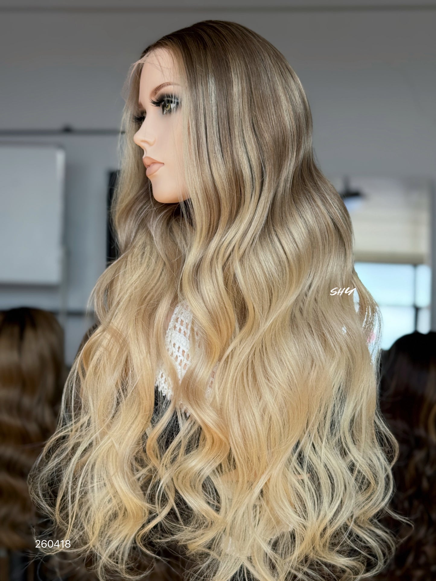 Dark Root Ash Blonde Middle-Part Body Wave Human Hair Lace Front Glueless Medical Wig, product view 5