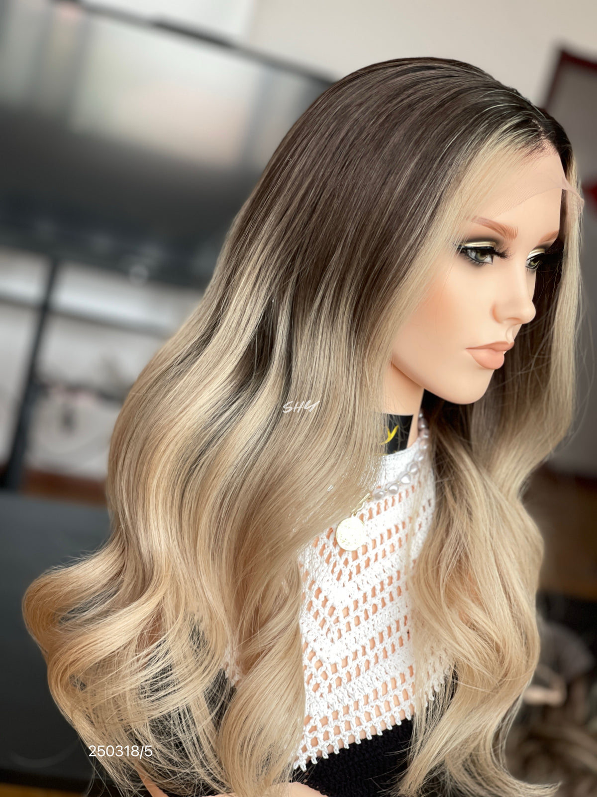 Dark Root Blonde Ombre Middle-Part Body Wave Human Hair Lace Front Glueless Medical Wig, product view 5