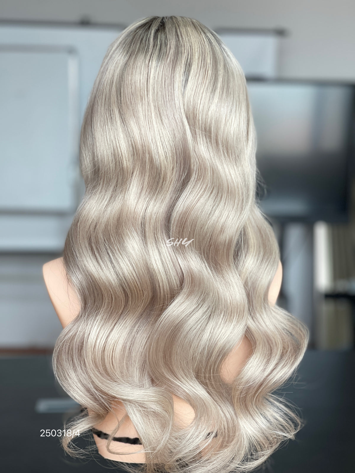 Beige Ash Blonde Middle-Part Body Wave Human Hair Lace Front Glueless Medical Wig, product view 5