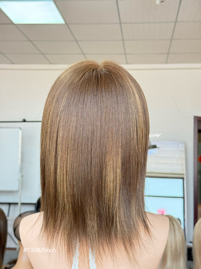 Warm Brown Middle-Part Shoulder-Length Straight Human Hair Lace Front Glueless Medical Wig, product view 5