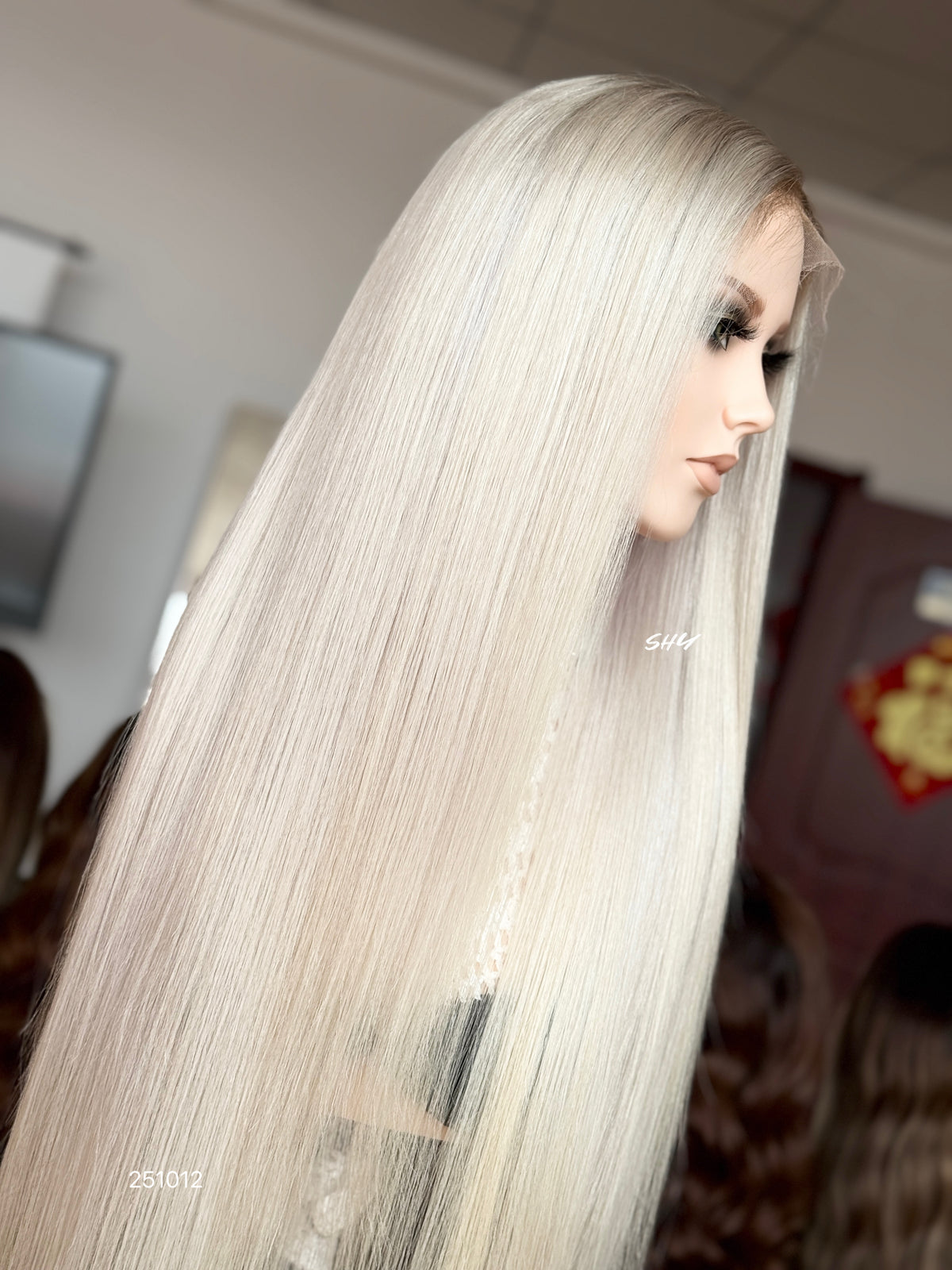 Platinum Blonde Middle-Part Long Straight Human Hair Lace Front Glueless Medical Wig, product view 5