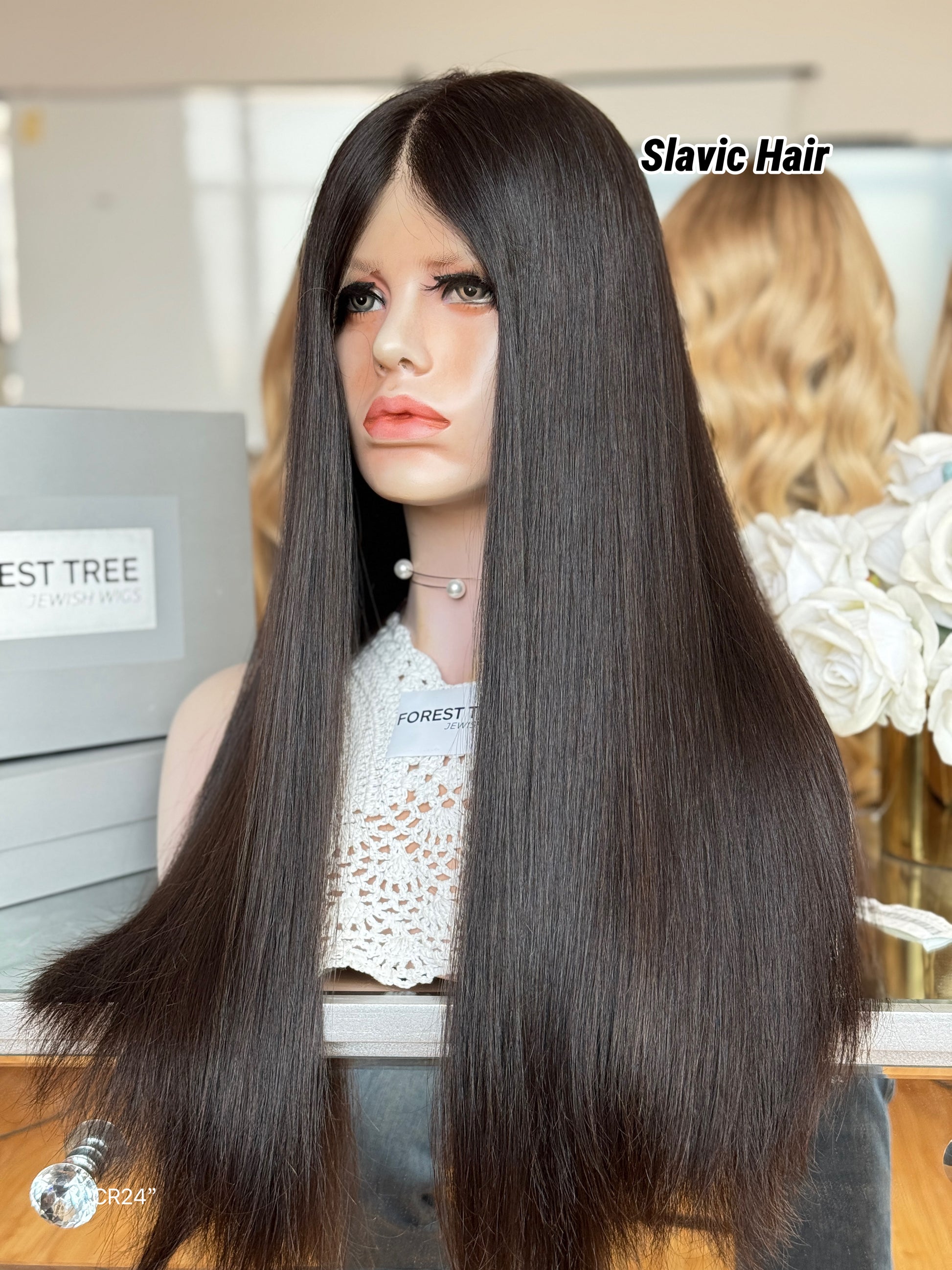 Jet Black Middle-Part Long Straight Human Hair Sheitel Wig, product view 5