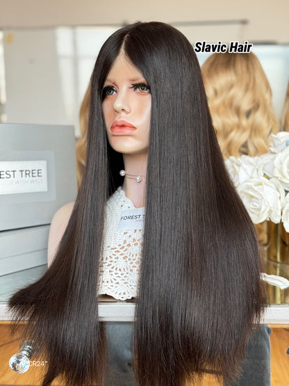 Jet Black Middle-Part Long Straight Human Hair Sheitel Wig, product view 5