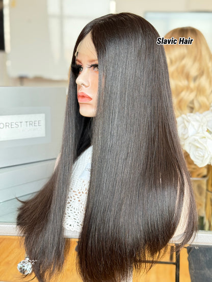 Soft Black Middle-Part Long Straight Human Hair Sheitel Wig, product view 5