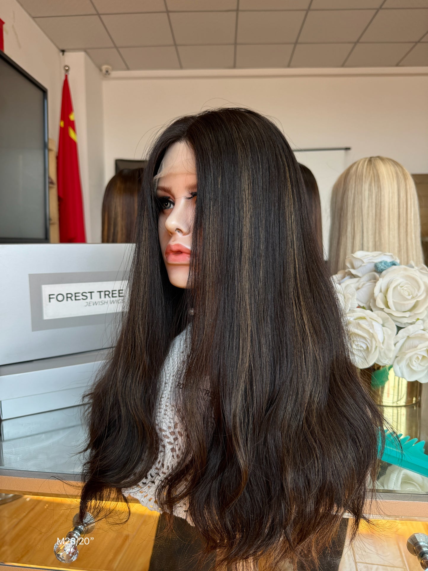 Soft Black Middle-Part Long Wavy Human Hair Sheitel Wig, product view 5