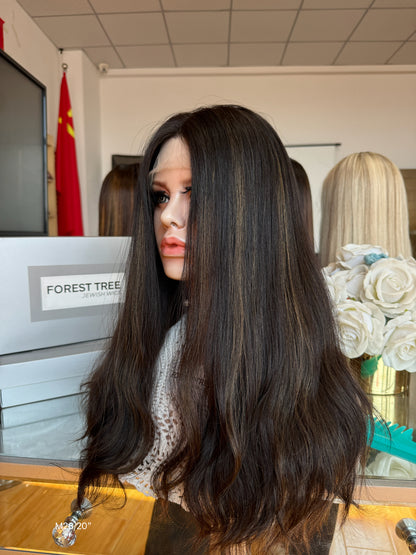 Soft Black Middle-Part Long Wavy Human Hair Sheitel Wig, product view 5