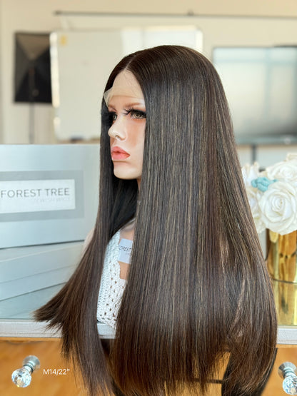 Dark Espresso Brown Middle-Part Long Straight Human Hair Sheitel Wig, product view 5