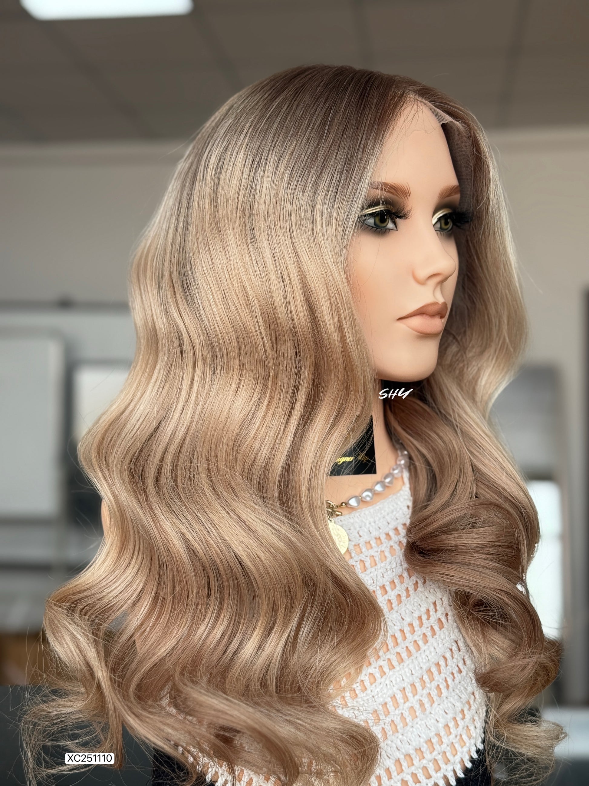 Ash Beige Blonde Middle-Part Long Wavy Human Hair Lace Front Glueless Medical Wig, product view 5