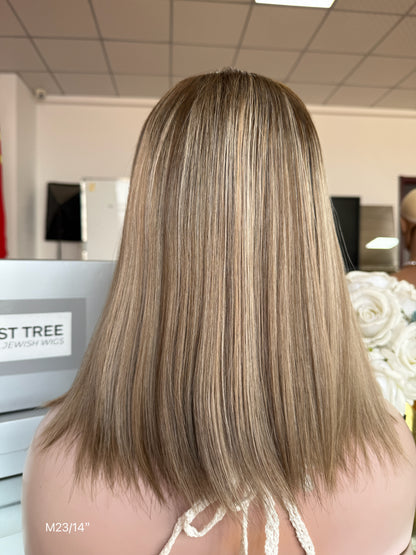 Champagne Ash Blonde Middle-Part Shoulder-Length Straight Human Hair Sheitel Wig, product view 5