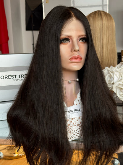 Natural Black Middle-Part Long Wavy Human Hair Sheitel Wig, product view 5