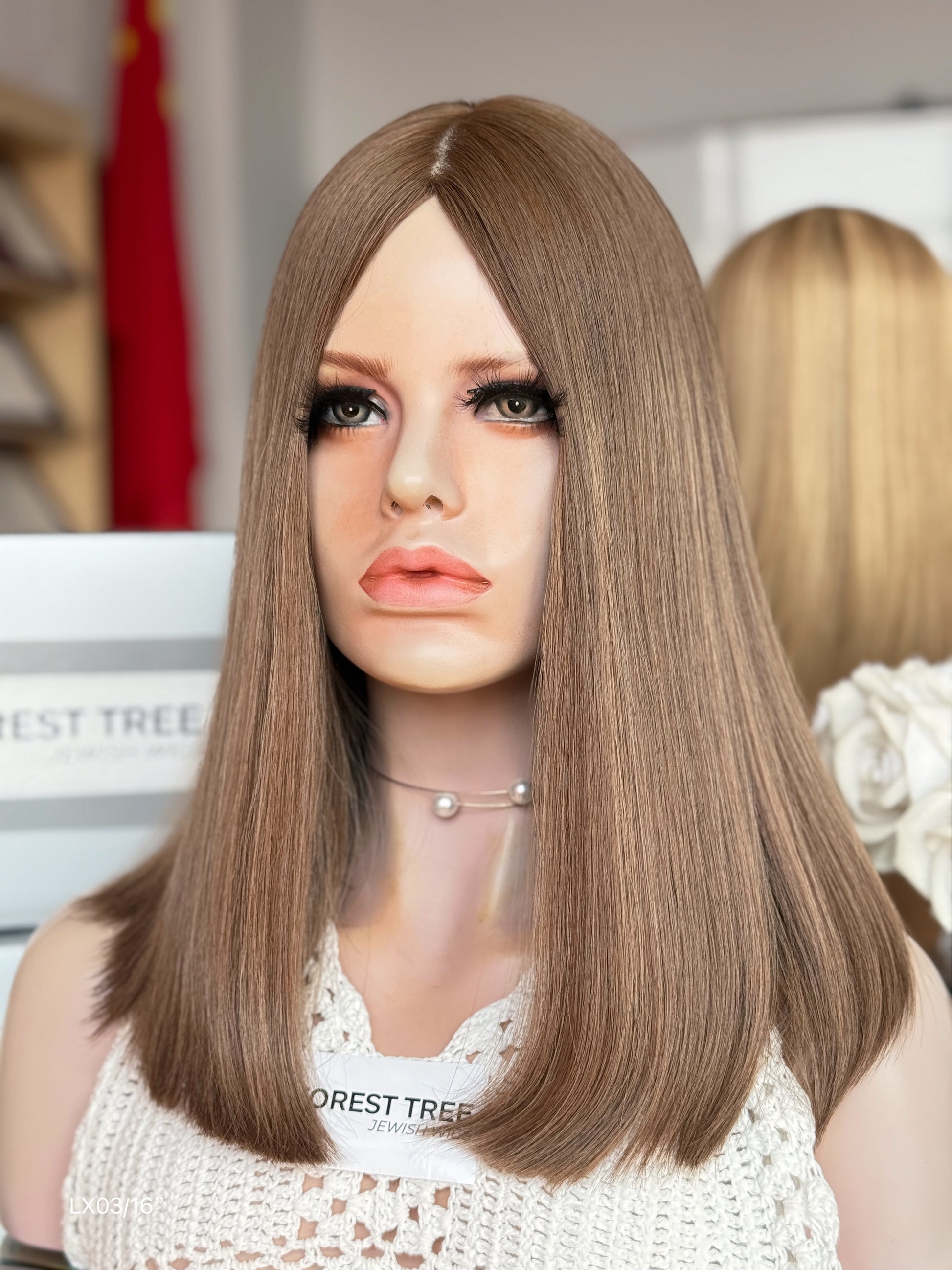 Warm Ash Brown Middle-Part Bob Human Hair Sheitel Wig, product view 5