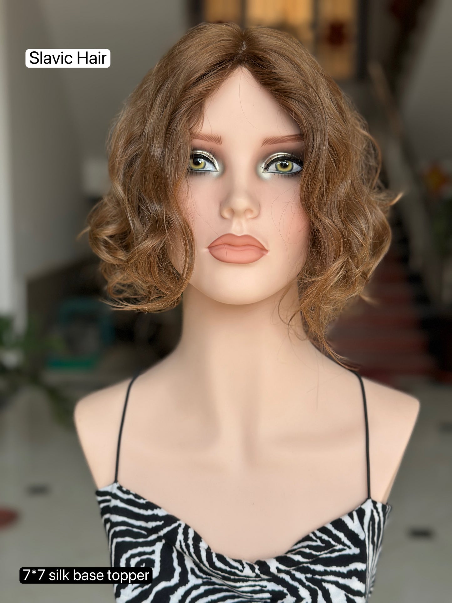 Light Ash Brown Short Curly Bob Human Hair Sheitel Wig, product view 5