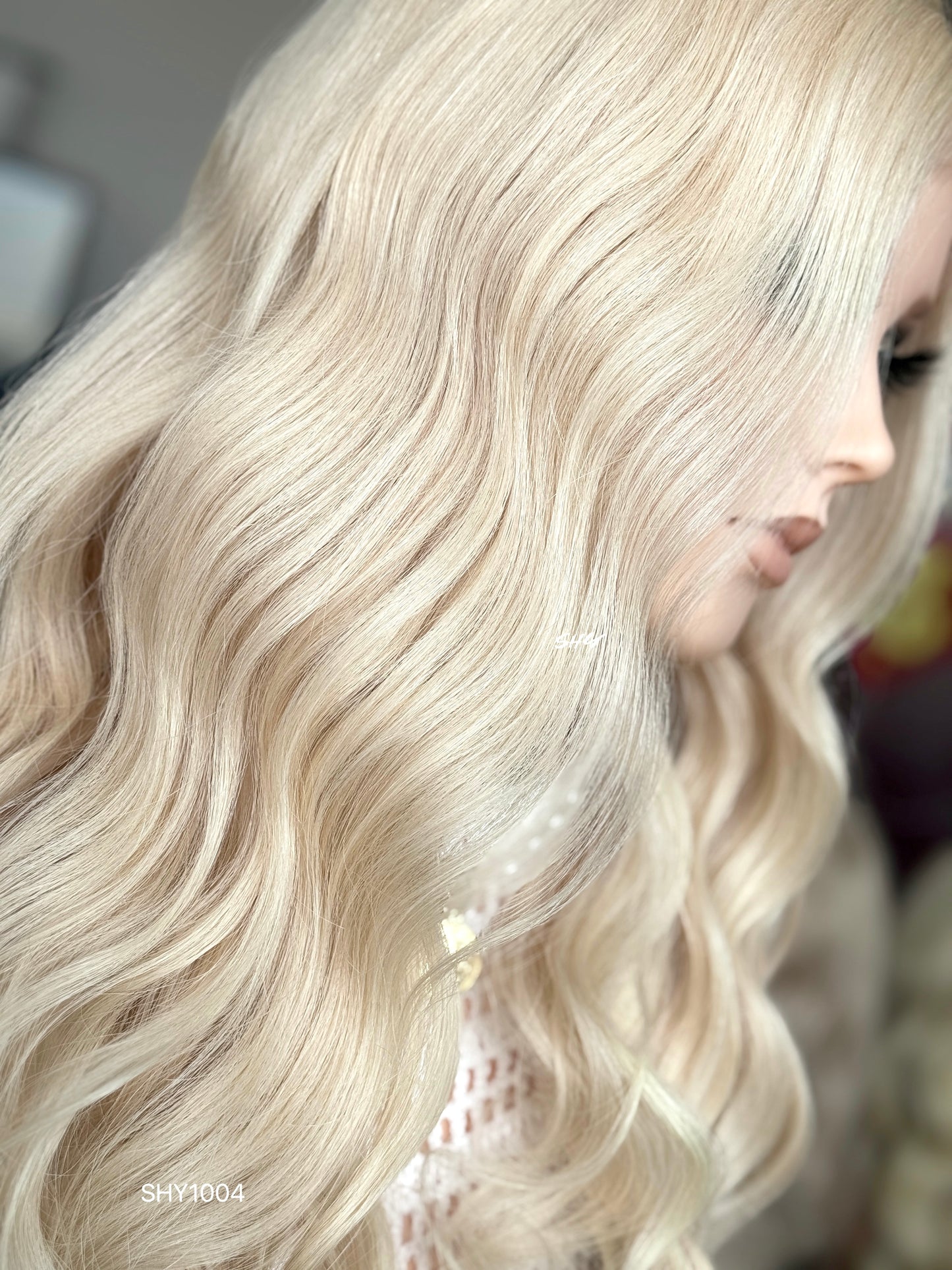 Rose Brown Root Blonde Middle-Part Body Wave Human Hair Lace Front Glueless Medical Wig, product view 6