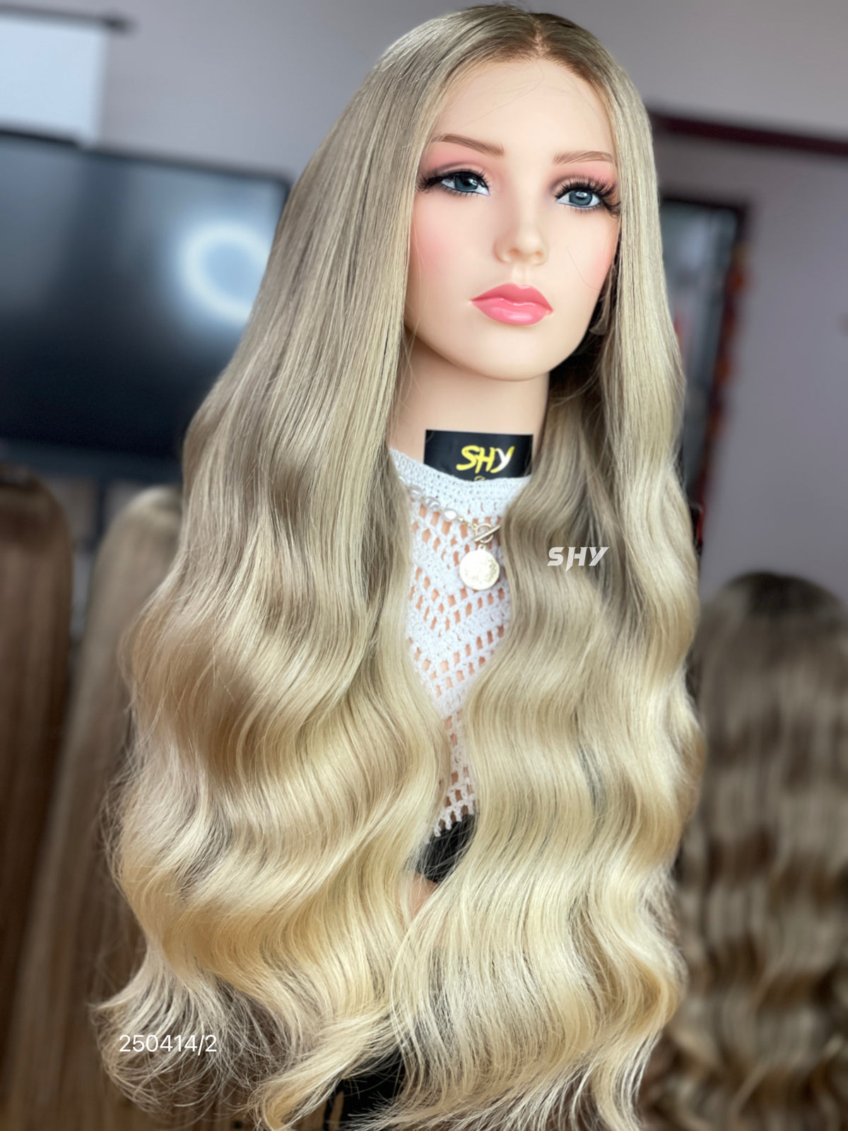 Ash Blonde Dark Root Middle-Part Body Wave Human Hair Lace Front Glueless Medical Wig, product view 6