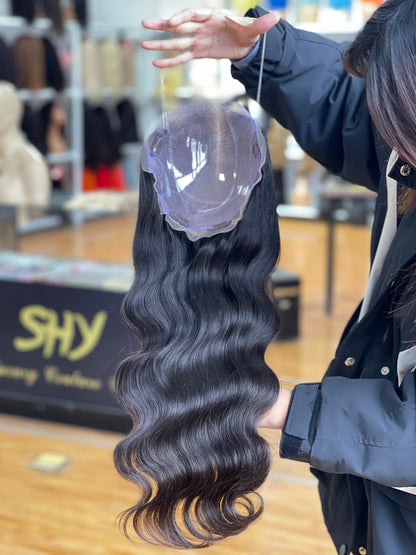 Natural Brown Center-Part Long Wavy Human Hair Topper Mini Wig, product view 6