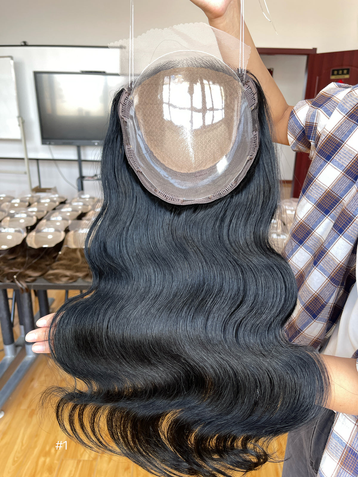 Ash Brown Center-Part Long Wavy Human Hair Topper Mini Wig, product view 4