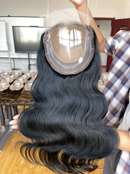 Ash Brown Center-Part Long Wavy Human Hair Topper Mini Wig, product view 4