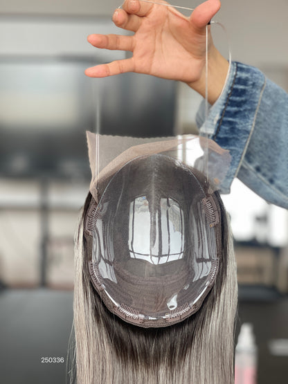 Silver Ash Blonde Long Straight Human Hair Topper Mini Wig, product view 5