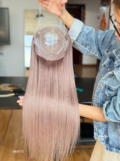 Chocolate Brown Long Straight Human Hair Topper Mini Wig, product view 5