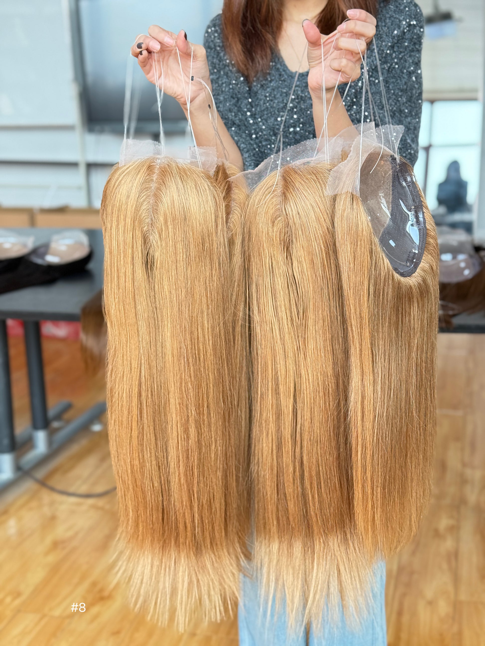 Copper Brown Long Straight Human Hair Topper Mini Wig, product view 5
