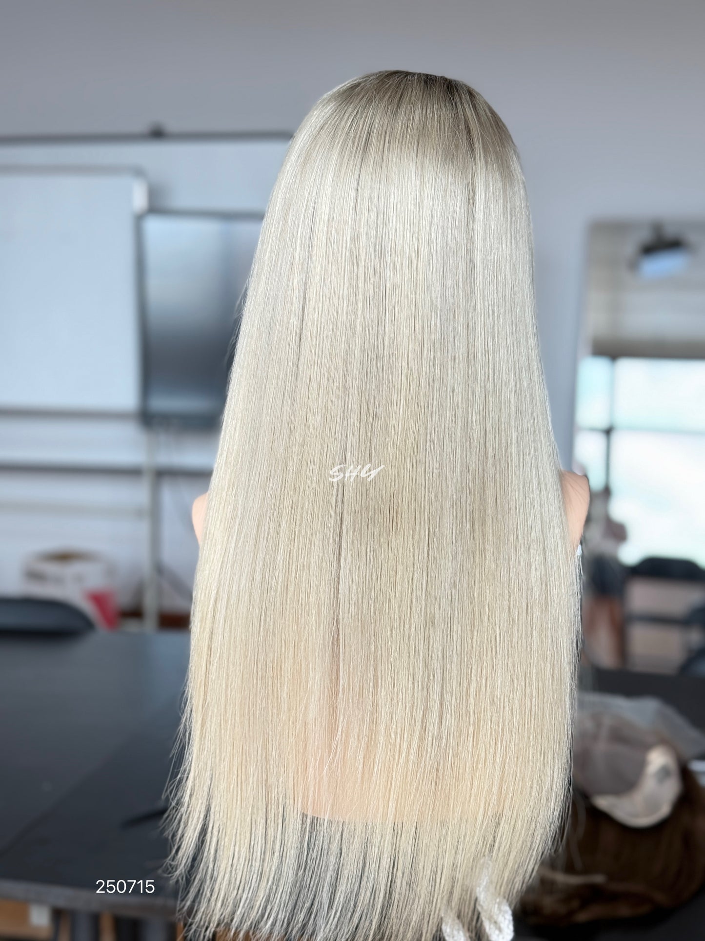 Light Blonde Middle-Part Long Straight Human Hair Lace Front Glueless Medical Wig, product view 6