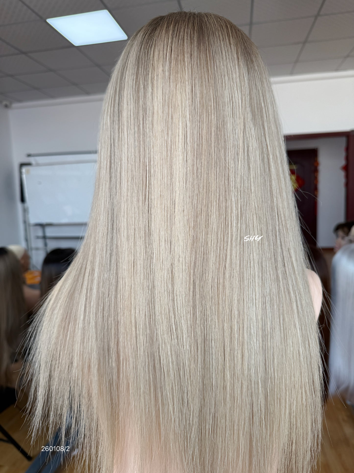 Dark Root Ash Blonde Highlighted Middle-Part Straight Human Hair Lace Front Glueless Medical Wig, product view 6