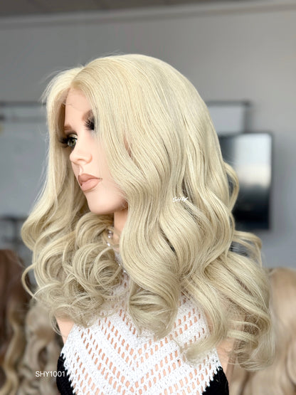 Champagne Blonde Middle-Part Loose Wave Human Hair Lace Front Glueless Medical Wig, product view 6