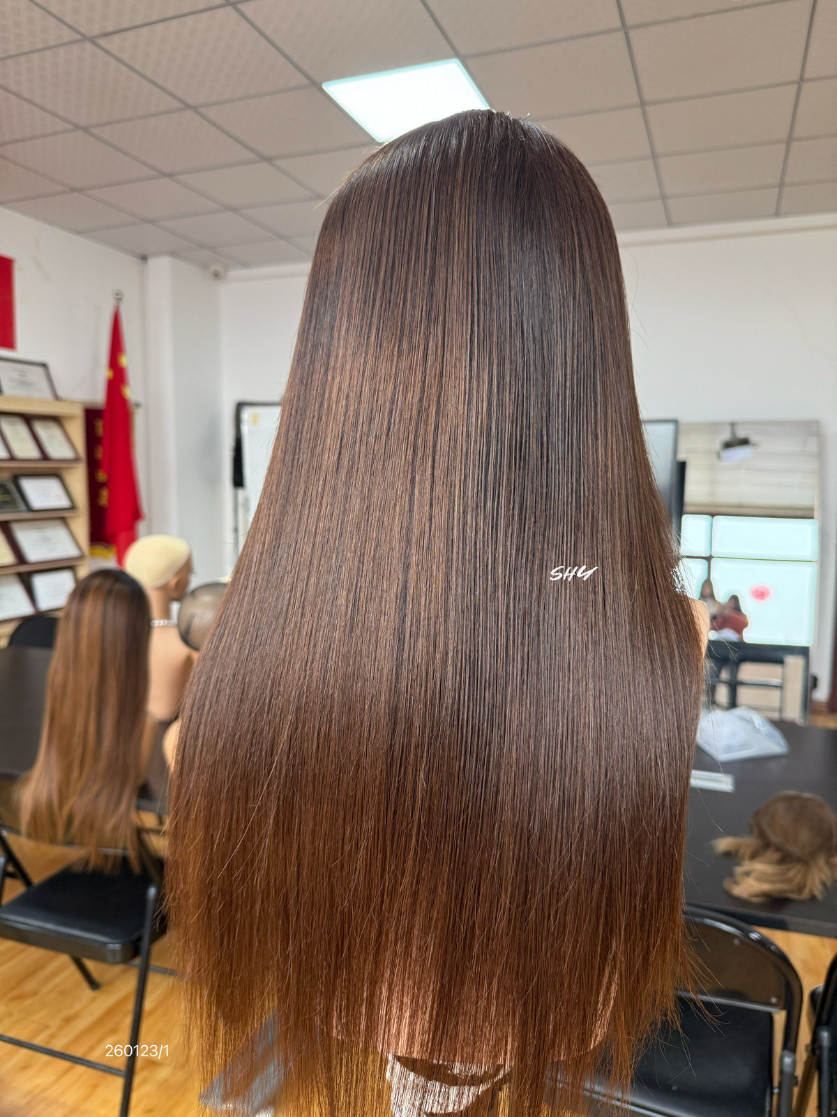 Chocolate Brown Middle-Part Long Straight Human Hair Lace Front Glueless Medical Wig, product view 6