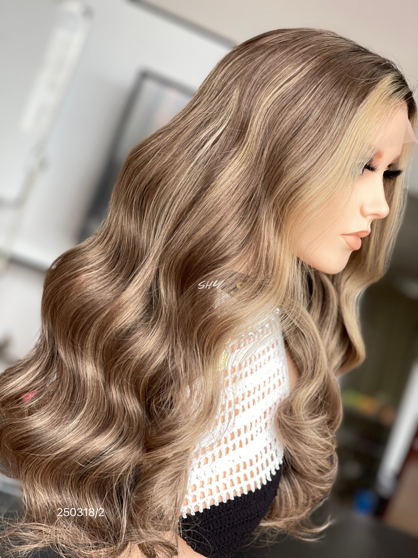 Chocolate Brown Balayage Middle-Part Body Wave Human Hair Lace Front Glueless Medical Wig, product view 6