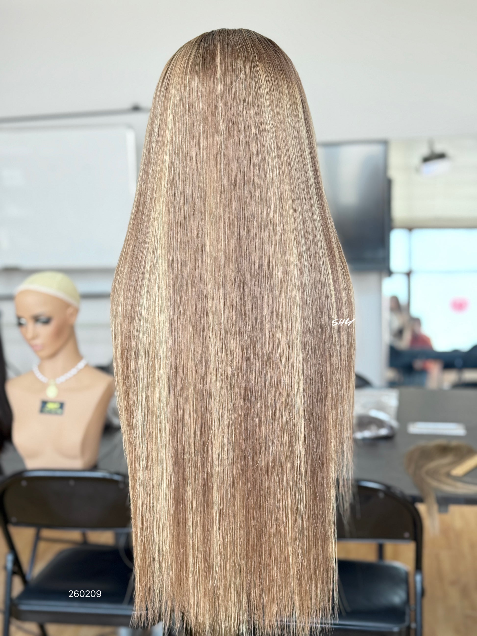 Warm Ash Brown Highlighted Middle-Part Long Straight Human Hair Lace Front Glueless Medical Wig, product view 6