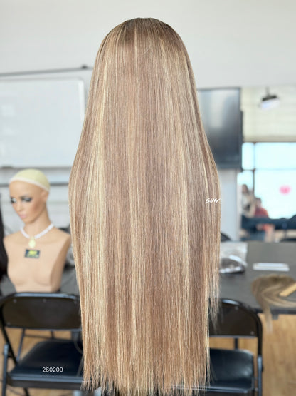 Warm Ash Brown Highlighted Middle-Part Long Straight Human Hair Lace Front Glueless Medical Wig, product view 6