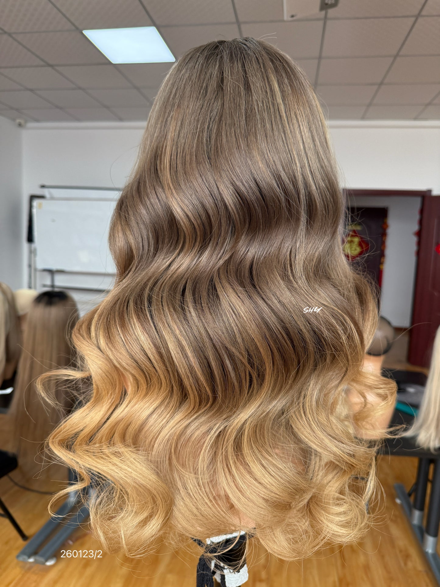 Brown Root Honey Blonde Ombre Middle-Part Body Wave Human Hair Lace Front Glueless Medical Wig, product view 6