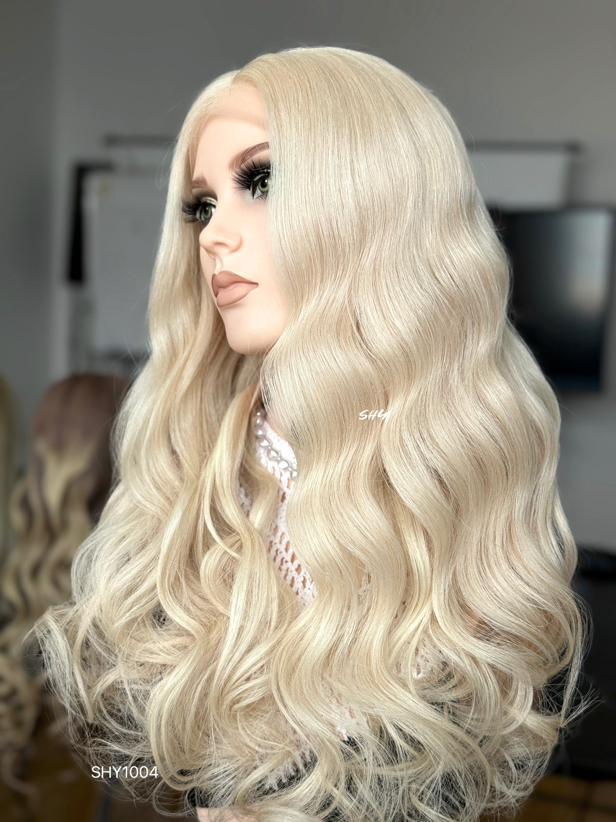 Platinum Blonde Middle-Part Body Wave Human Hair Lace Front Glueless Medical Wig, product view 6