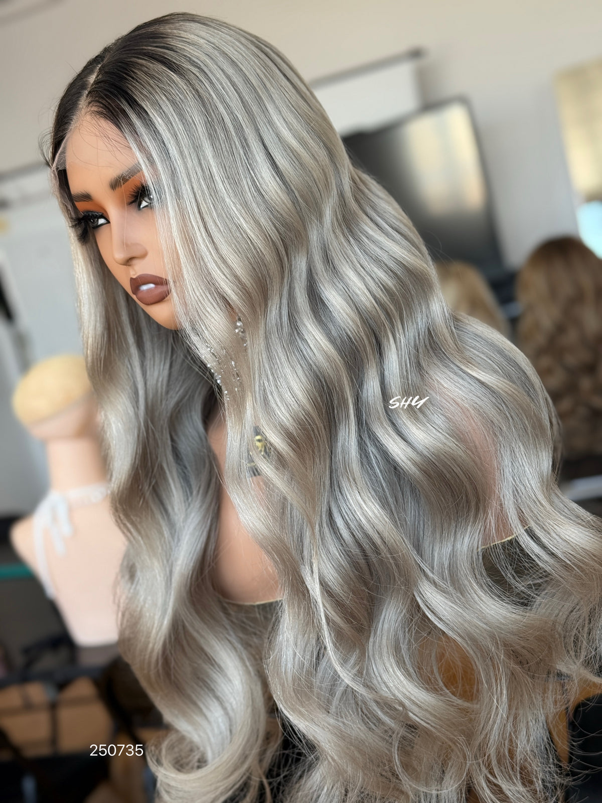 Silver Ash Blonde Middle-Part Body Wave Human Hair Lace Front Glueless Medical Wig, product view 6