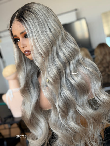 Silver Ash Blonde Middle-Part Body Wave Human Hair Lace Front Glueless Medical Wig, product view 6