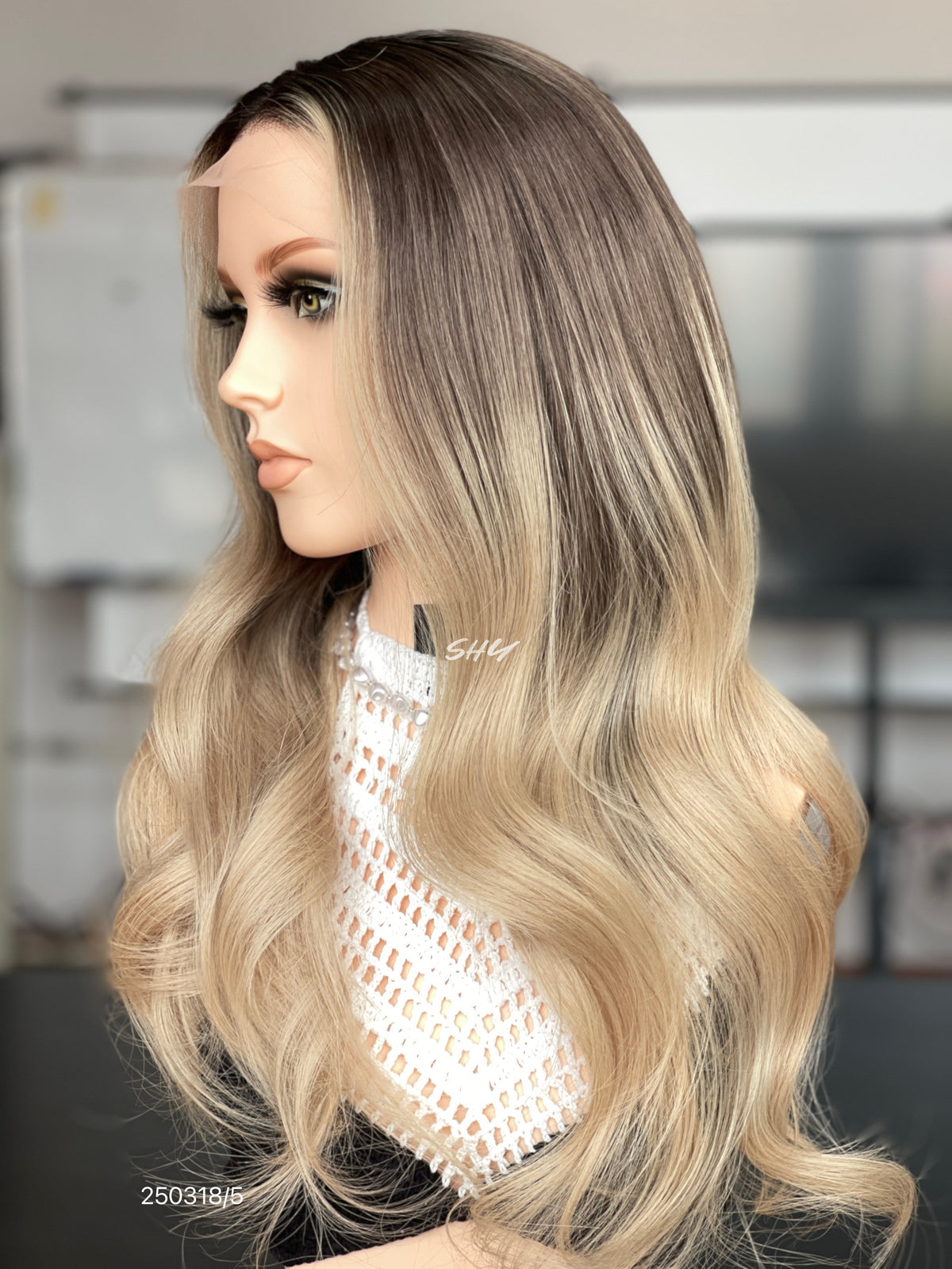 Dark Root Blonde Ombre Middle-Part Body Wave Human Hair Lace Front Glueless Medical Wig, product view 6